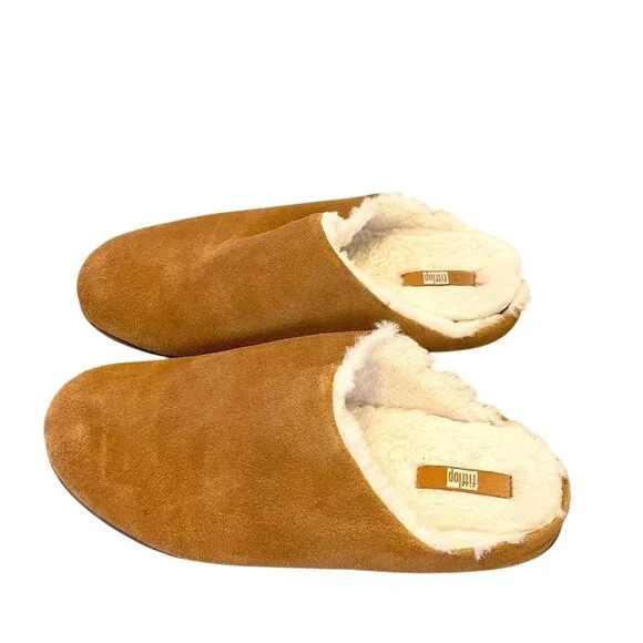 Fit Flop Chrissie Suede Shearling Slipper Chestnut US 7 EUR 38 Slip On Sandal - Picture 3 of 9